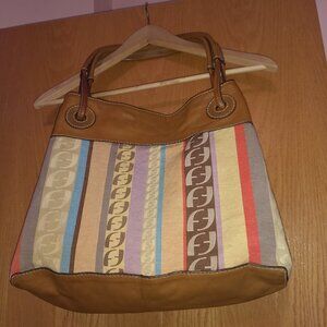 Fossil Canvas/ Leather Tote Shoulder Bag